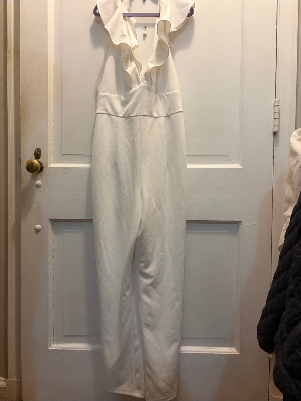 Lulu's White Ruffled V-Neck Jumpsuit